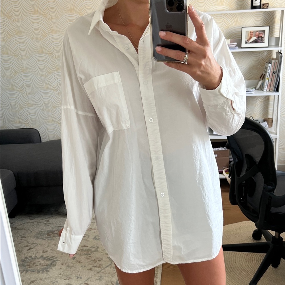 12th Tribe oversized White Button-Up Blouse